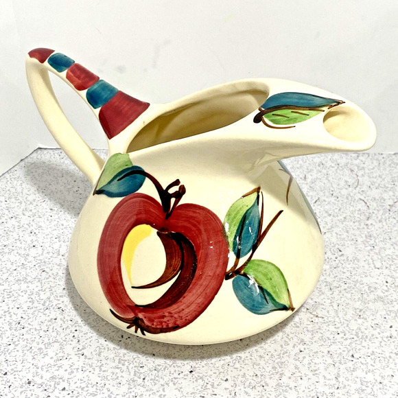 Vintage Purinton Pottery Apple Pattern 28 fl oz pitcher ice lip 1940s kitchen - Picture 4 of 12